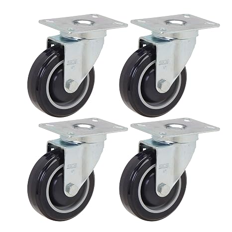 4 inch Caster Set of Four, Corner Swivel U Boat Casters with Polyurethane Wheels and Universal Mounting Plate