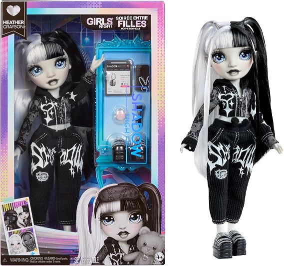 Rainbow High Shadow High Girl's Night Heather Grayson - Grayscale 11" Fashion Doll. Black and White Hair & Outfit. Girl's Night Accessories and Comb.