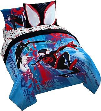Jay Franco Marvel Spiderman Across the Spider-Verse Glitch 7 Piece Queen Size Bed Set - Includes Comforter & Sheet Set Bedding - Super Soft Fade Resistant Microfiber (Official Marvel Product)
