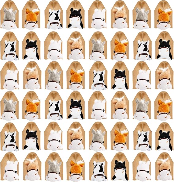96 Pcs Horse Party Favor Include 48 Mini Stuffed Horse Animals Horse Animals and 48 Foldable Kraft Boxes for Adopt a Horse Party Favors Farm Party Goodie Bag Fillers