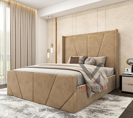 Winged Bed Frame | Plush Velvet Bed With Storage | Ottoman Storage Bed Frame | upholstered bed frame (Silver Plush Velvet, 6FT SUPER KING)
