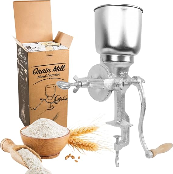 Handheld Iron Grain Mill - Manual Mill Food Grinder Hand Crack Corn Grinder Crank Grains Oats Corn Wheat Coffee Nuts Malt Mill Hand Operated Corn Grinder with High Hopper