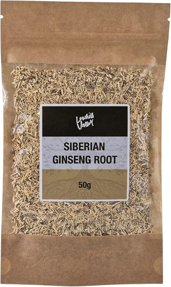 Lowhill Valley Siberian Ginseng Root Herbal Tea - Cut and Dried Eleutherococcus Senticosus - Loose-Leaf Herbal Infusion - Energy & Mental Clarity Boost - 100% Natural - 50g