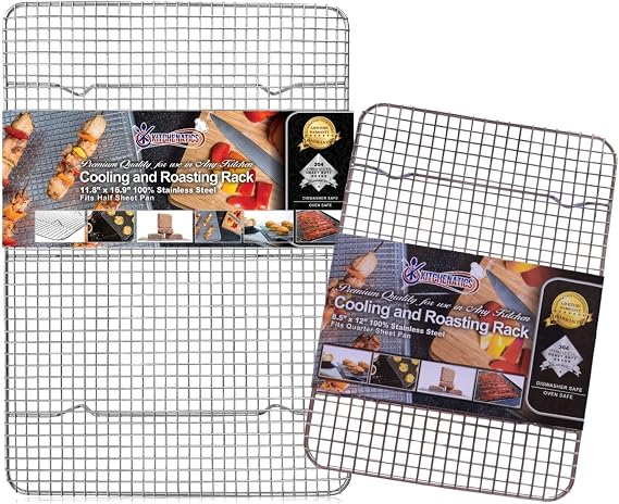 KITCHENATICS Stainless Steel Cooling, Baking & Roasting Racks - Heavy Duty Wire Metal Racks, Oven, Grill & Dishwasher Safe (2 Pack - 1 for Half Sheet Pans & 1 for Quarter Sheet Pans)