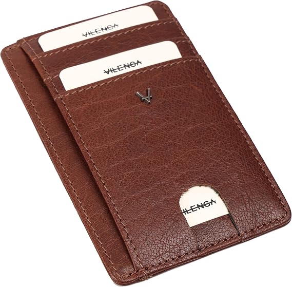Genuine Leather RFID Blocking Slim Card Holder, Tan