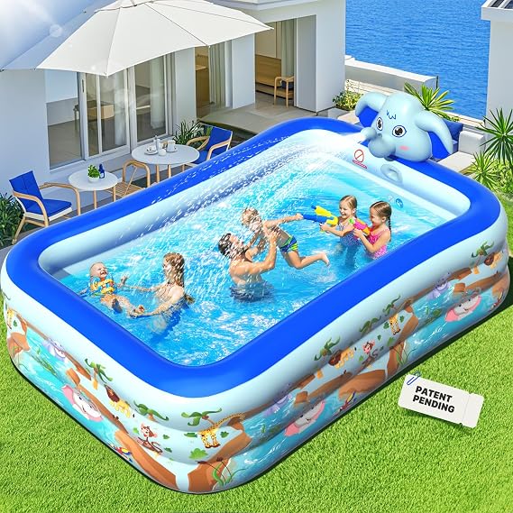 Inflatable Pools with Sprinkler, Upgraded Elephant Inflatable Swimming Pool