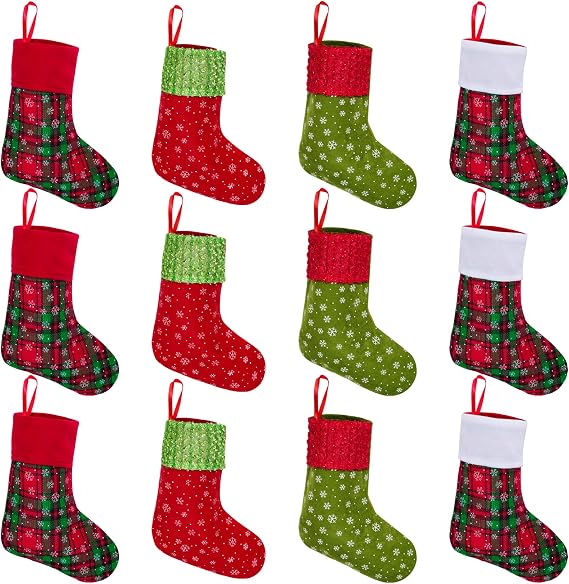 Yookat 12 Pack Mini Christmas Stockings 9.2 Inches Christmas Stockings Small Christmas Stockings Bulk Christmas Hanging Stockings for Family Christmas Party Decorations (Multicolor, 12)