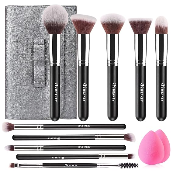 BEAKEY Makeup Brushes,Makeup Brush Set,13 Pcs with Portable PU Cosmetic Bag