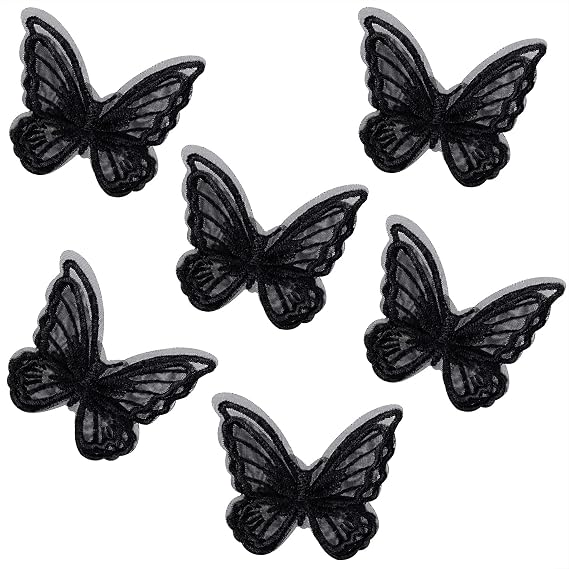 Butterfly Hair Clips Penta Angel 6Pcs Lace Embroidery Flower Butterfly Hair Bow Pins Wedding Hair Accessories for Women Halloween Party Decor (L-Black a)