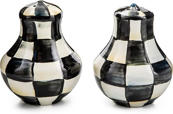 MACKENZIE-CHILDS Salt & Pepper Set, Small, Black-and-White Courtly Check