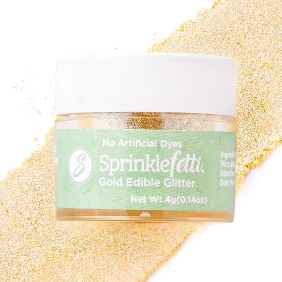 Sweets Indeed Edible Glitter Food-Grade Drink & Baking Shimmer for Cocktails, Beverages, Cakes & Desserts 4g Jar (Dye Free Gold)