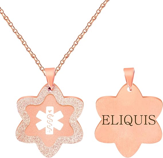 Medical Alert Necklace – Custom Laser Engraved Star Stainless Steel Pendant, Waterproof and Lightweight, Available in White, Gold, and Rose Gold, Ideal for Daily and Outdoor Sports Wear