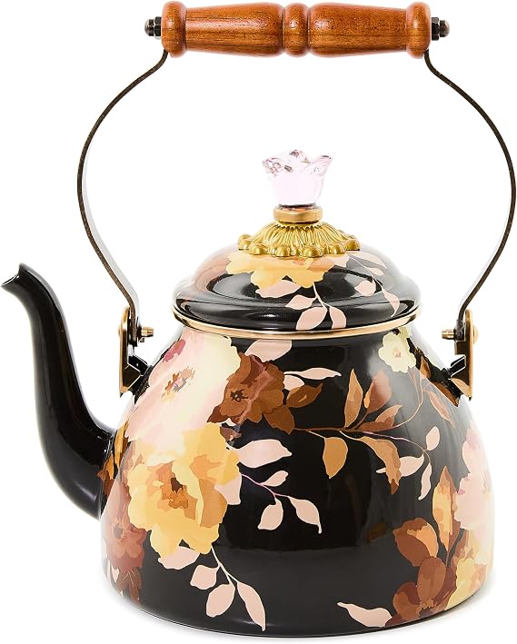MACKENZIE-CHILDS Tea Kettle, 2 Quarts, Wild Rose Brown