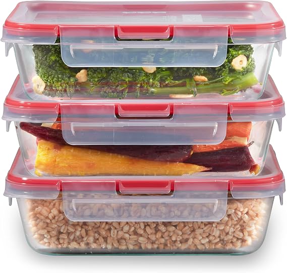 Pyrex Freshlock (3-Pack, 6 Cup) Glass Food Storage Containers Set