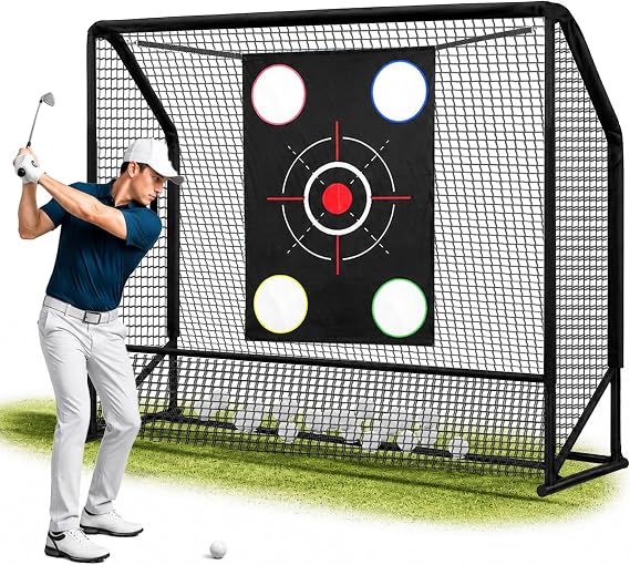 Golf Practice Hitting Net 10x7ft, Heavy-Duty Steel Frame Golf Net with Target Cloth & Carry Bag for Backyard, Garage, Indoor & Outdoor Driving Chipping Practice