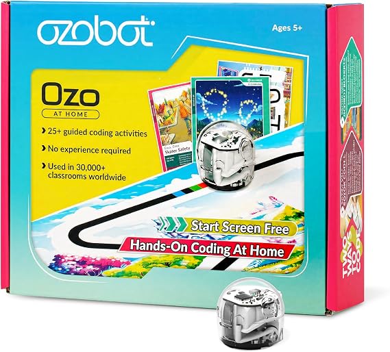 Ozobot Ozo at Home: Interactive STEM Coding Robot for Kids Ages 5+, Screen-Free Learning with Color Code Markers, Blockly Programming, Includes Charging Cable & Protective Case, Homeschool Approved