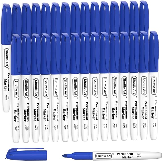 Shuttle Art Permanent Markers, 30 Pack Blue Permanent Marker set,Fine Point, Works on Plastic,Wood,Stone,Metal and Glass for Doodling, Marking
