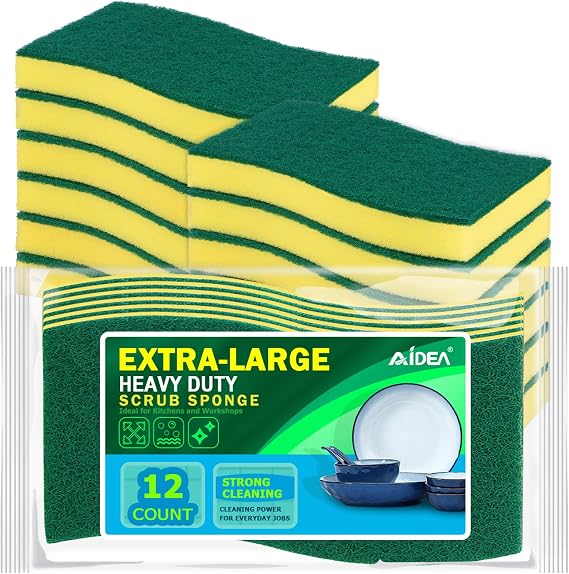 AIDEA Sponges Kitchen, 12 Pack XL Heavy Duty Dish Sponges, Cleaning Sponges