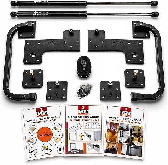 Queen Size Horizontal Murphy Bed Hardware Kit Side-Fold Wall Bed Frame DIY Murphy Bed Kit with Gas Pistons +3 Step-by-Step Guides Made in North America Hideaway Bed for Low Ceilings