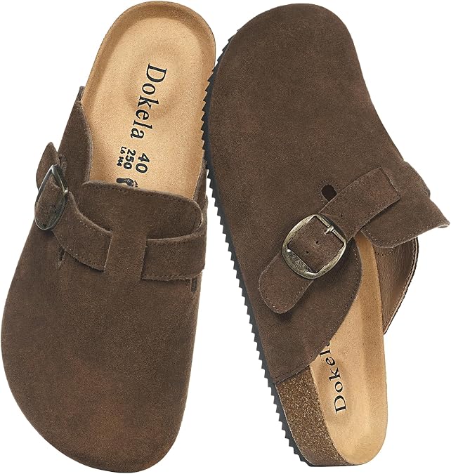 Suede Clogs for Women Men Soft Cork Footbed Leather Mules Comfort Slippers