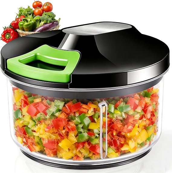 800ML Onion Chopper, Large Hand Pull String Vegetable Food Chopper, Black
