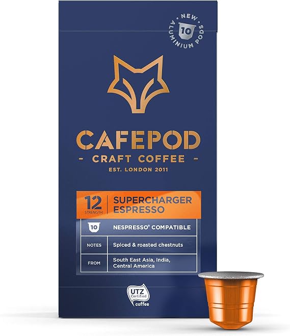 CafePod Craft Coffee Nespresso Compatible Aluminium Pods - UTZ Certified (Supercharger x 10 Pods)