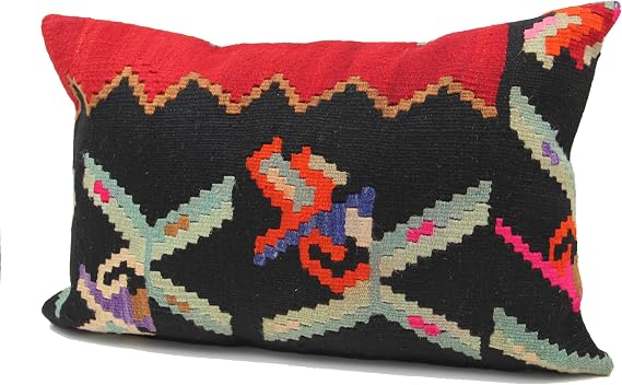 Bohemian Kilim Pillow Cover 16x24 inch Throw Country Style Novelty Turkish Lumbar Hand Woven Traditional Cushion Cover Ottoman Style Rustic Pillowcase