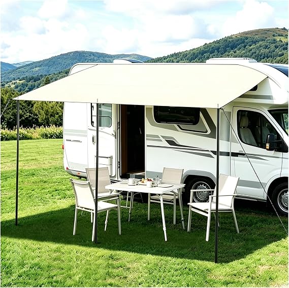 RV camping car sunshade canopy, pull rod track RV side tent, Camping front tent 3.5 x 2.4m RV Awning Universal Caravan Sun Canopy Waterproof 5000mm UPF50+ UV Protection for Motorhomes Vans SUVs MPVs