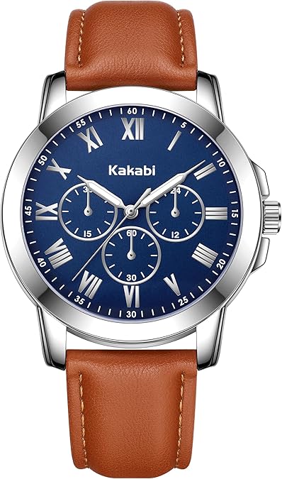 Mens Watch Classic Leather Roman Numeral Quartz Dress Watch for Men