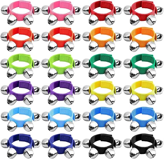 24 Pcs Wrist Band Jingle Bells,12 Colors Adjustable for Kids | Band Wrist Bells Ankle Bells,Musical Hand Bells Jingle Bell Bracelets,Rhythm Instrument Percussion Christmas Party Favors