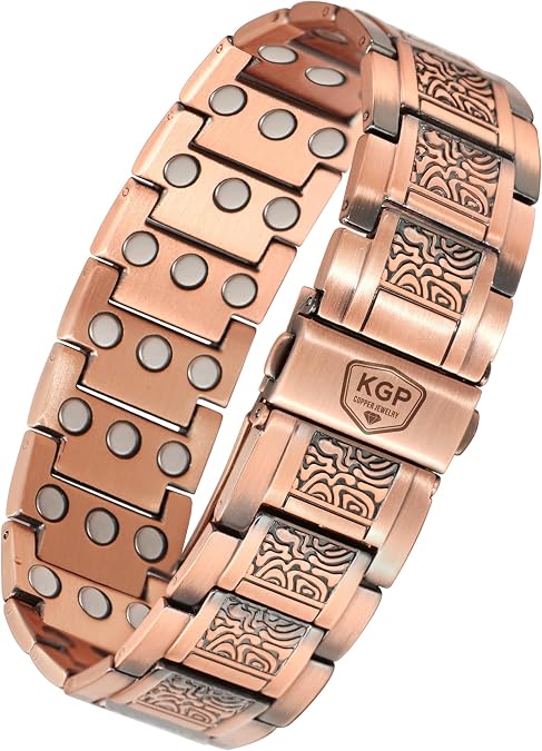 KGP Vintage Magnetic Copper Bracelet for Men, 99.99% Pure Copper Therapy Bracelet with 3800 Gauss Magnets, Adjustable Healing Magnetic Bracelet Jewelry with Gift Box