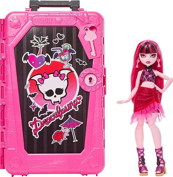 ​Monster High Skulltimate Secrets Draculaura Doll | Destination: Gore-geous Oasis Vampire Doll and Accessories Set with Suitcase and 19+ Surprises like Clothes, JDR50
