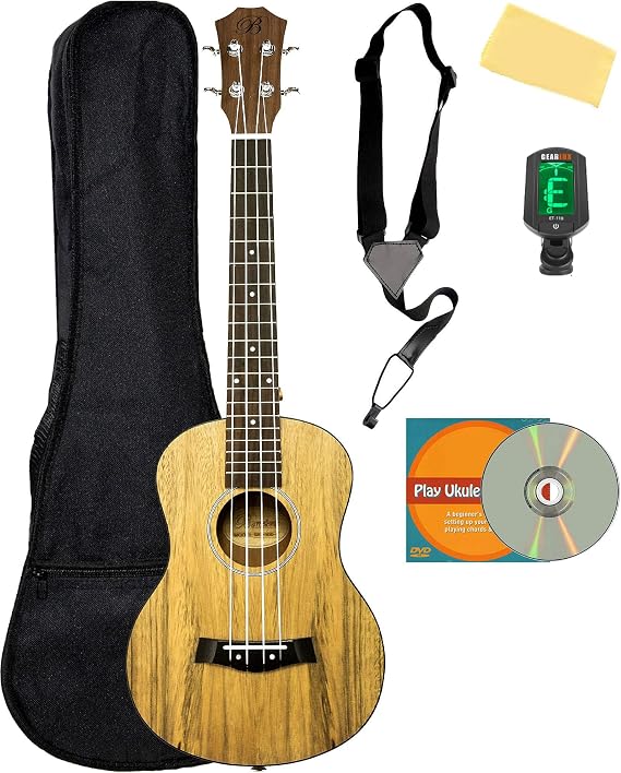 Barcelona Walnut Tenor Ukulele Bundle with Gig Bag, Tuner, Strap, Austin Bazaar Instructional DVD, and Polishing Cloth