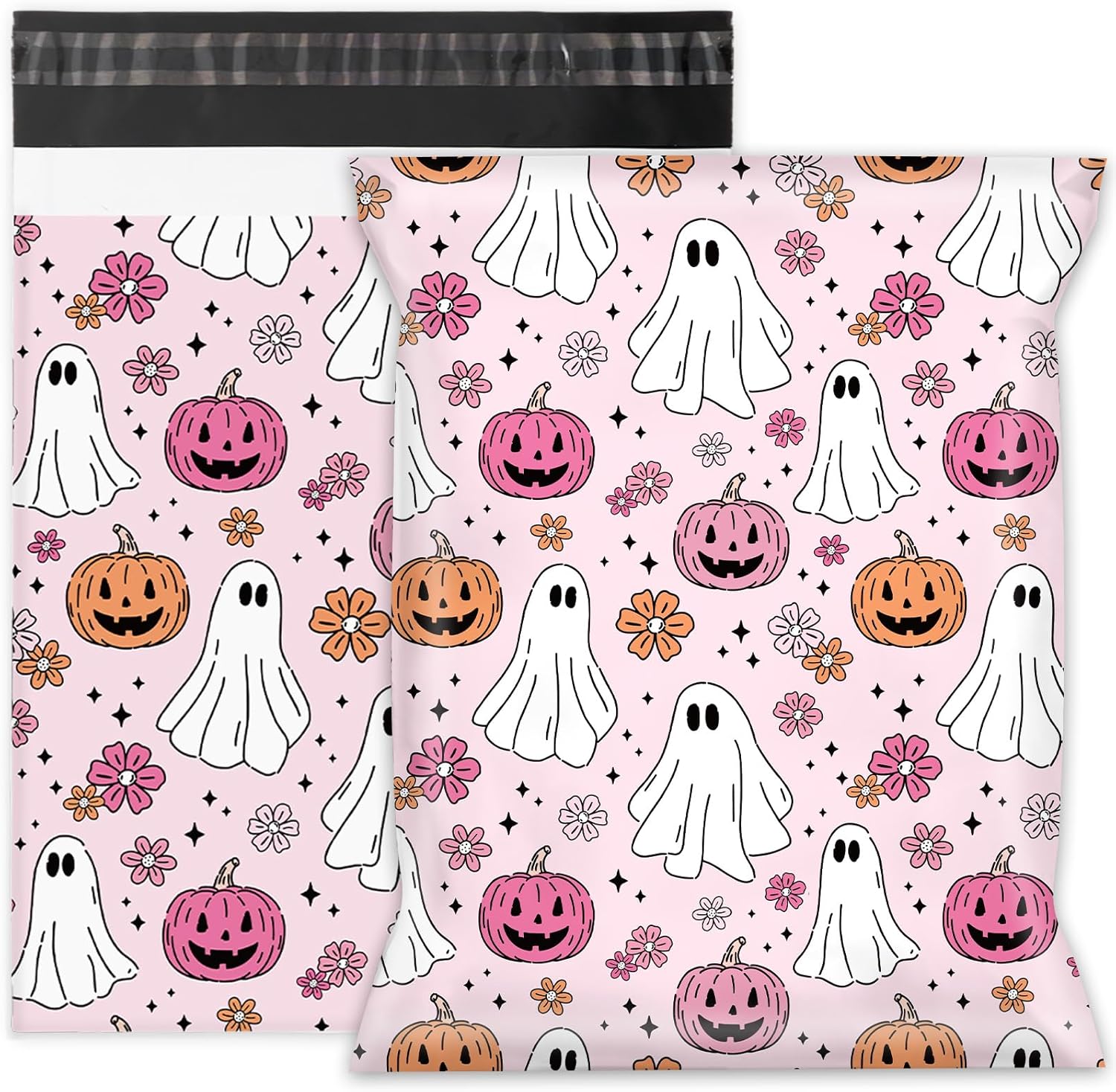 Whaline 100 Pcs Halloween Poly Mailer 10 x 13 Inch Pink Orange Pumpkin Ghost Mailing Bag Self-Sealing Plastic Packaging Envelope Bag for Small Business
