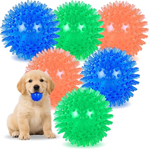 6-Pack Squeaky Dog Balls – Spiky Rubber Chew Toys for Aggressive Chewers, Indestructible Puppy Teething Toys for Small Medium Dogs, High Bounce Training Ball for Clean Teeth and Stimulation