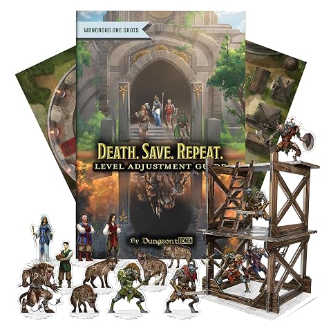 Dungeon In A Box - Death. Save. Repeat. 5e One-Shot Adventure for 4th-Level Characters, Includes D&D Miniatures, DND Battle Map, and Skinny Minis, Perfect DND Accessories for Tabletop RPG Campaigns