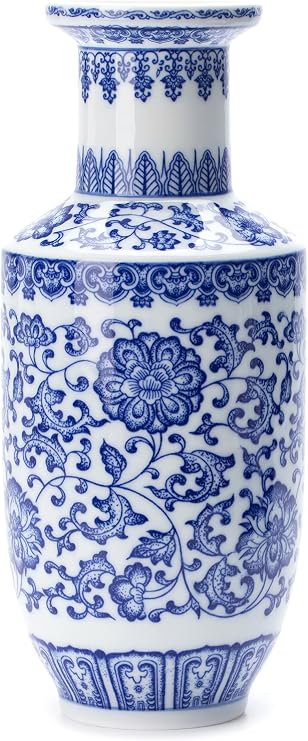 Blue and White Vase Blue Vases Home Decor Chinoiserie Vase Blue and White Porcelain Ceramic Vase for Home Living Room Bookshelf Mantle Table Centerpieces 10 Inch
