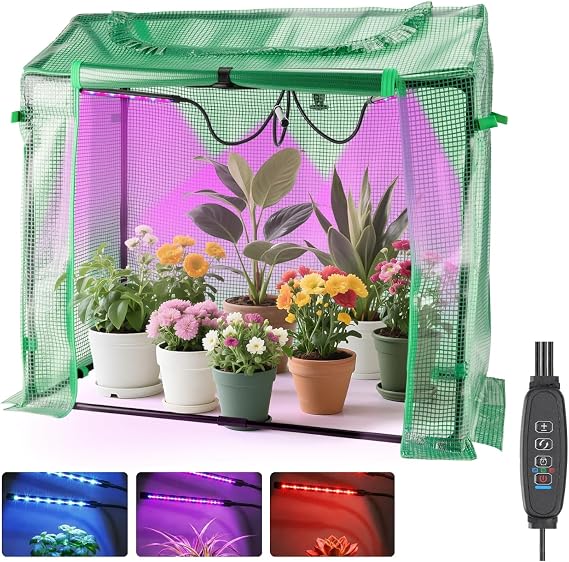 Mini Greenhouse with LED Grow Light & Timer, 36"x20"x33" | Portable PE Plant Grow Tent Designed for Indoor Seed Starting, Balconies, and Garages, Ideal for Small Space Gardening