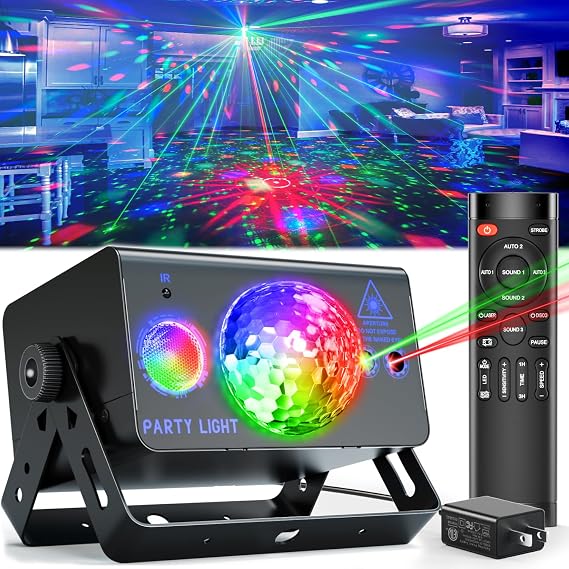 Party Lights, DJ Disco Light Disco Ball Light Sound Activated Strobe Stage Lights for Parties Birthday Christmas Gift Wedding Karaoke Bar Club Pub Dance Home Living Room Halloween Decorations