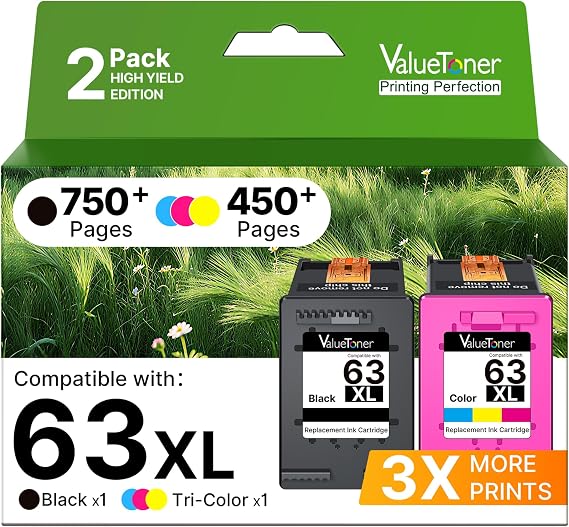 63XL Ink Cartridges Black and Color Combo Pack Replacement 2-Pack