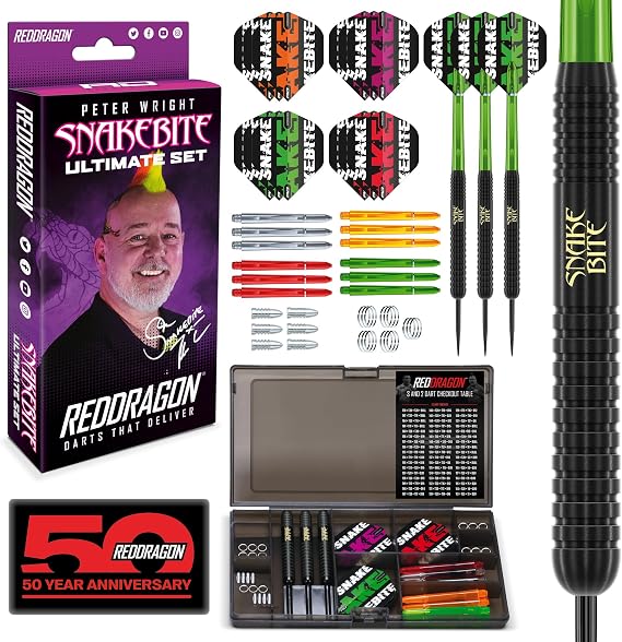 RED DRAGON Darts - Ultimate 50-teiliges Dartpfeile Peter Wright Snakebite und Gerwyn Price