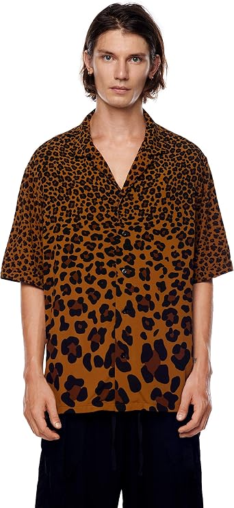 Jonny Cota Studio Leopard Print Short Sleeve Shirt, Brown/Black, S, Men's and Women's