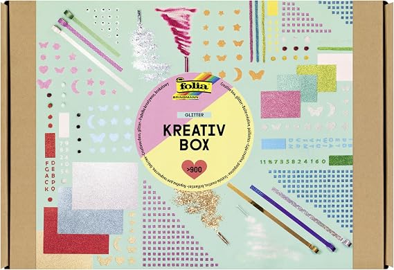 folia 937 Creative Box Glitter Mix, Over 900 Pieces, Glittery, Colourful Material Mix for Imaginative and Creative Crafts, Decorating and Decorating