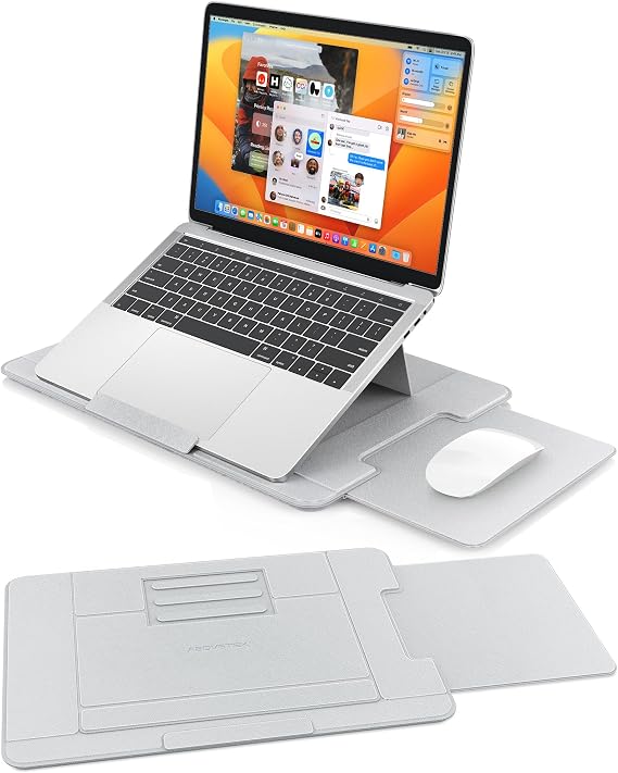 AboveTEK Adjustable Laptop Lap Desk, 3 Ergonomic Angles, PU Leather Non-Slip Surface, Heat Shield, Retractable Mouse Pad, Portable Laptop Lap pad for Bed, Sofa, Travel (Light Gray)