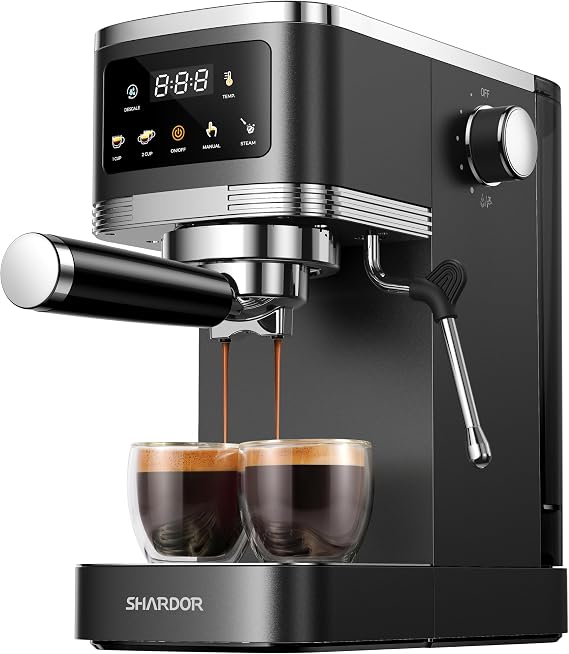SHARDOR Espresso Machine 20 Bar, Professional Espresso Machine with Milk Frother and Touchscreen, Expresso Coffee Machines with Adjustable Temperature,for Cappuccino, Latte, Stainless Steel, Black