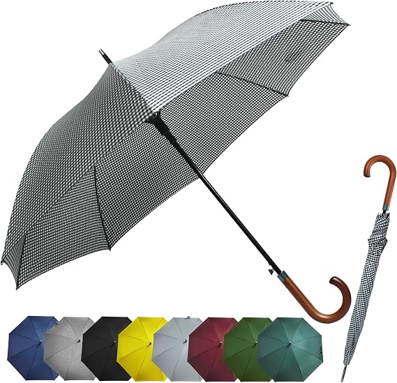 52" Arc Classic Wooden Handle Umbrella,vintage long handle umbrellas for rain,big black j handle cane umbrella,Automatic Umbrella with curved handles