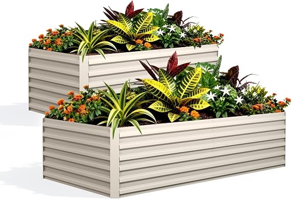 GarveeLife 2pcs 6x3x2 ft Galvanized Raised Garden Bed, 24" Tall Metal Planter Box for Flowers Vegetables, Rust-Resistant Raised Garden Beds for Gardening, Easy Assembly Outdoor Garden Box & Planters