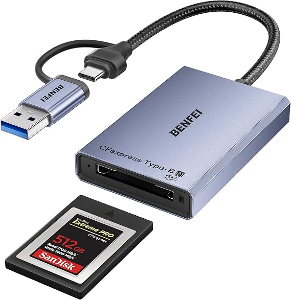 BENFEI CFexpress Card Reader 10Gbps, USB-C/USB-A 2-in-1 Type B CFexpress Adapter Compatible with Windows/Mac/Linux/Android