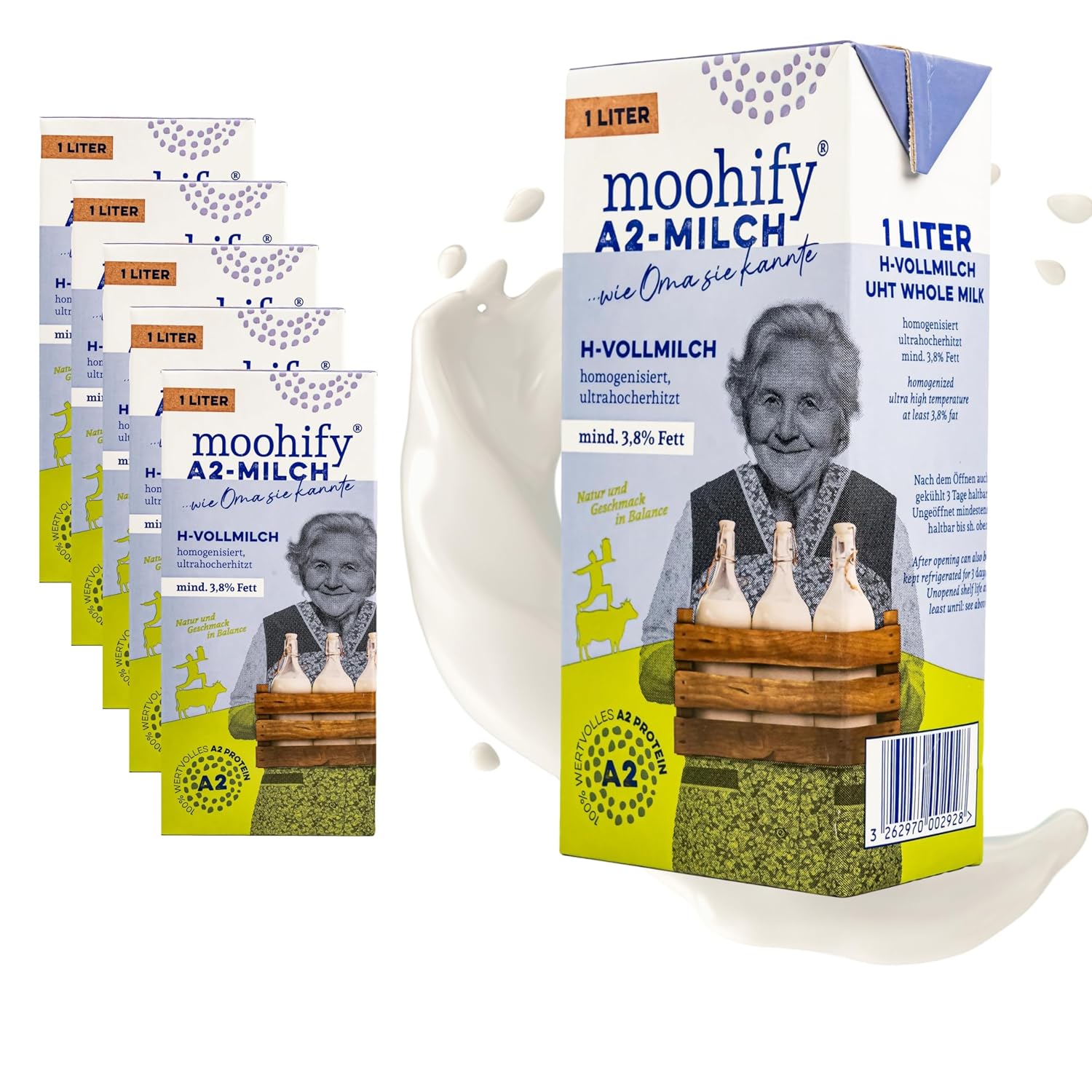 A2 Feel-Good Milk H-Full Milk 3.8% Each 1 liter in Pack of 6 – Durable Protein Milk Cow Milk from Species-Appropriate Animal Husbandry with Valuable A2 Protein – Milk Milk without Genetic Engineering