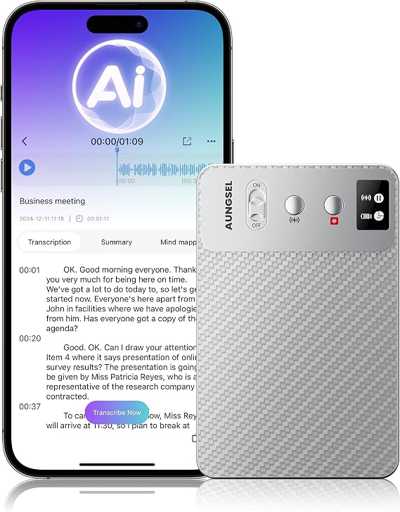 AI Voice Recorder 64GB Memory App Control 121+Languages Transcribe & Summarize with AI Digital Audio Recorder for Phone Calls, Lectures, Meetings, Interviews, Silver